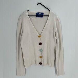 Simon Miller Nepa Multicolor Sea Glass Shaped Button Knit Cardigan In White